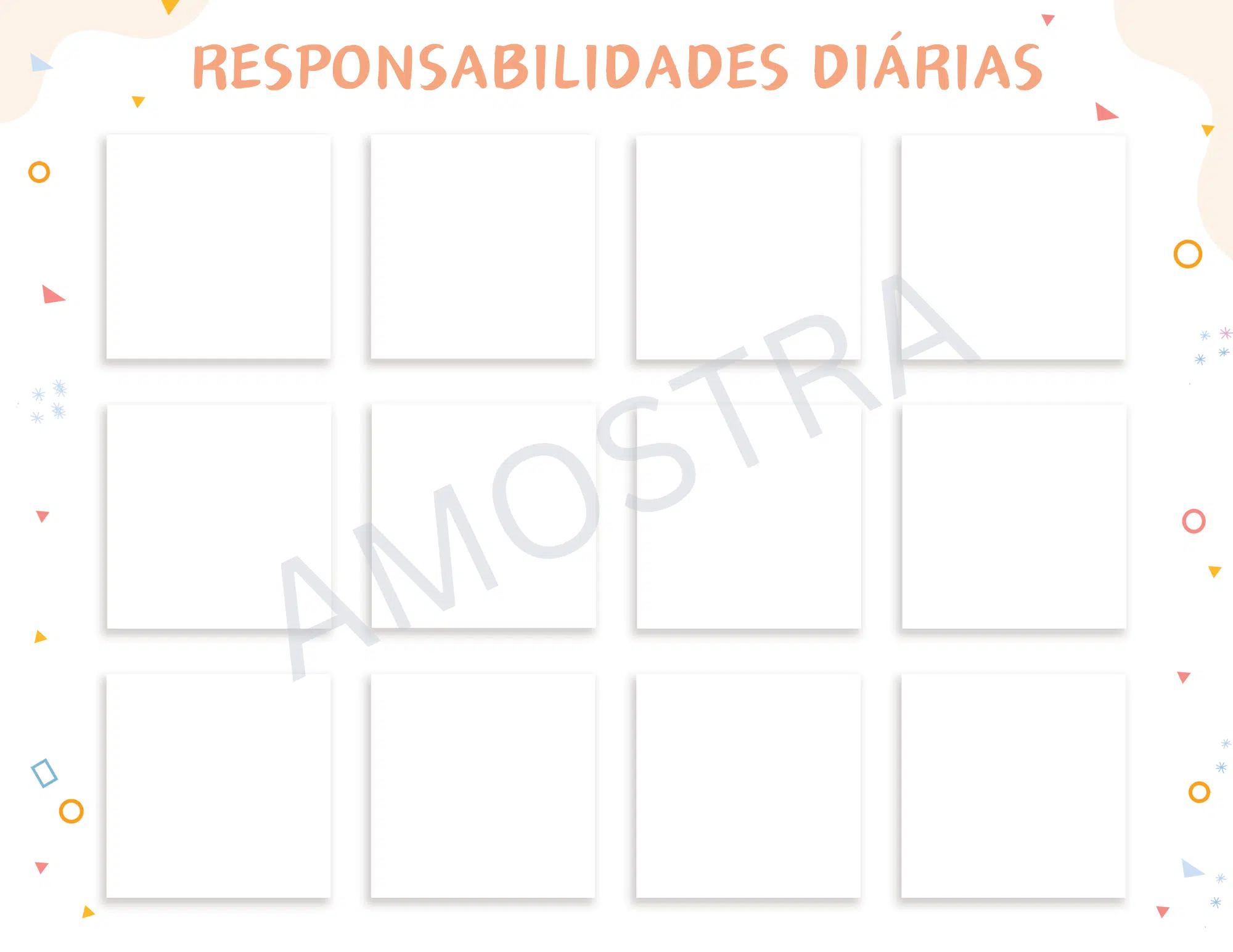 Quadro editável de responsabilidades diárias