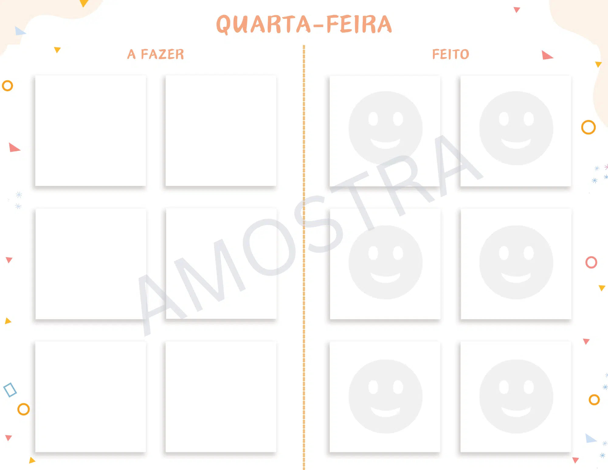 Quadro editável de rotina para quarta-feira
