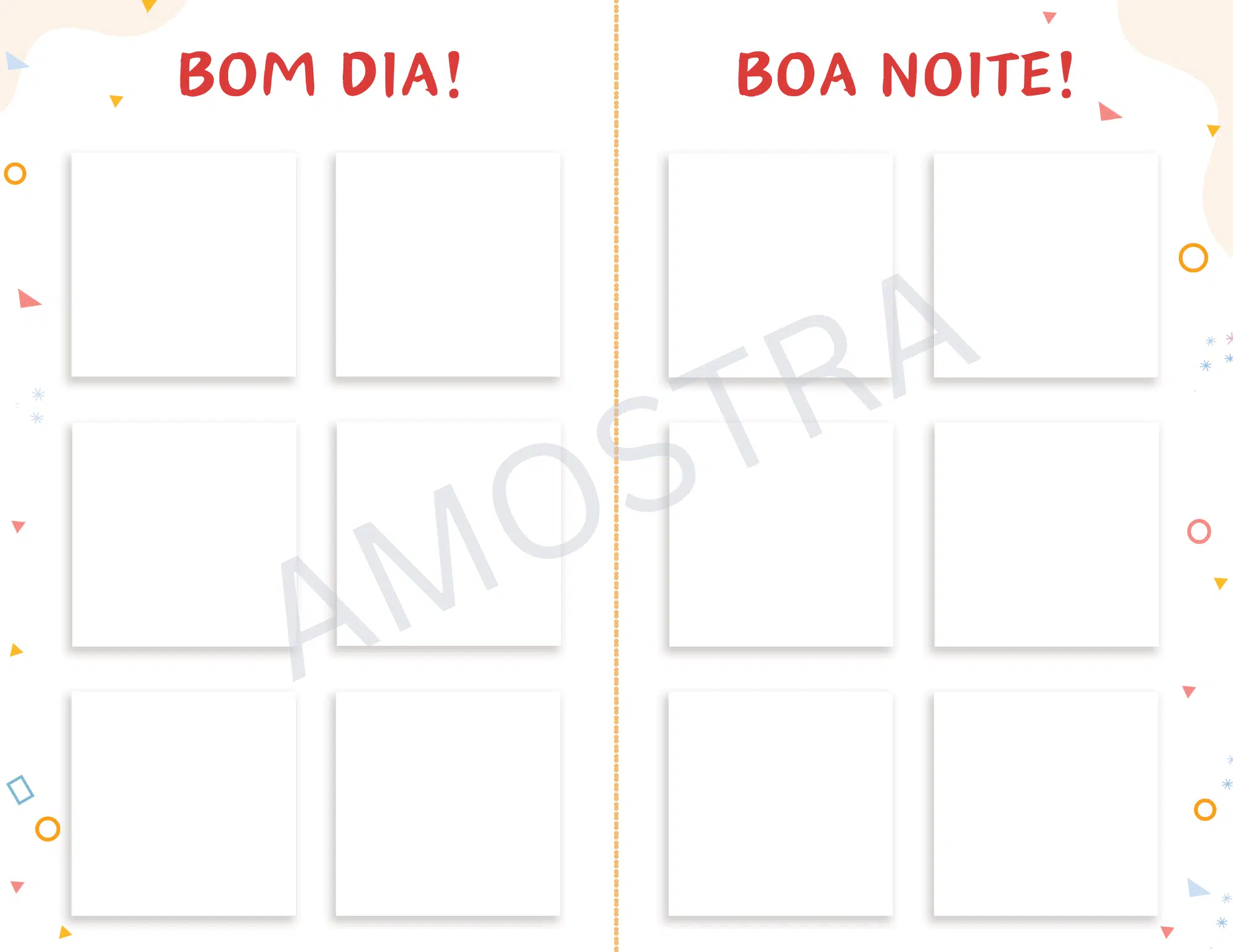 Quadro editável com rotinas de bom dia e boa noite